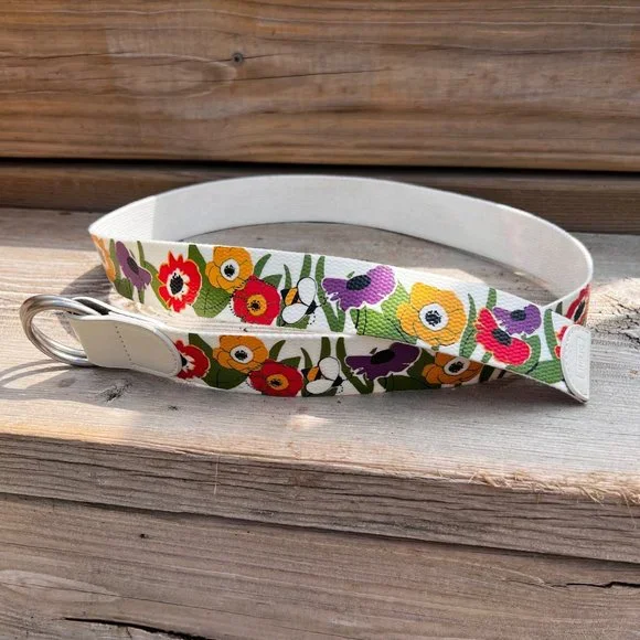 Relic Floral Belt White Multi 70s Vibe 42.5 in Silver Tone Buckle Bumblebee Boho - Picture 3 of 6